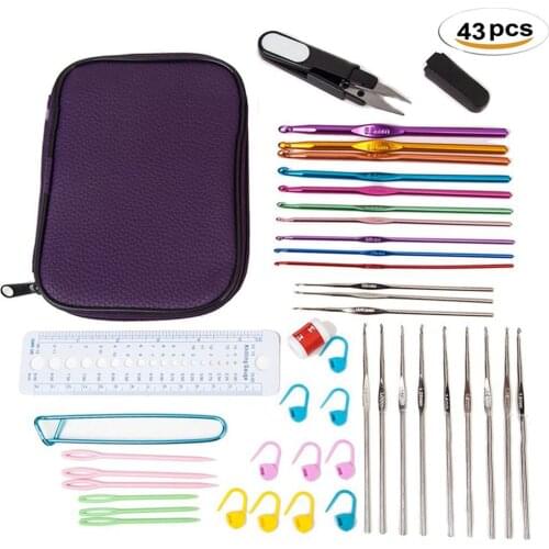 DIY Crochet Hook Set Knitting kit Tool case Gauge Scissors Aluminum Handle Yarn Knitting Needles Sewing Tool Crocheting Supplies