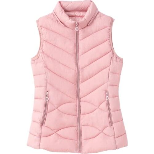 Solid Short Style Vest for Women Cotton Padded Plus Size Womens Winter Sleeveless Jacket with Zipper Stand Collar Casual Coats