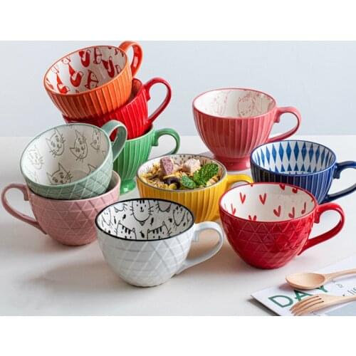 Gift Ceramic Mugs Coffee Cup Breakfast Cereal Cute Ceramic Cup Milk Household Large Capacity Oatmeal Mug Drinkware Home Decor