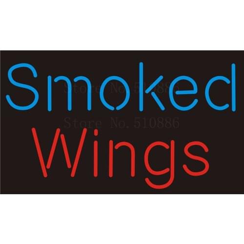 Custom NEON Sign Board Smoked Wings Barbecue BBQ GLlass Tube Bar Club Pub Display Store Shop Light Signboard Signage 17*14"