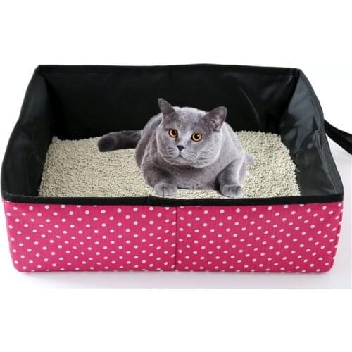 Simple Foldable Cat Pet Litter Box Waterproof Outdoor Portable Travel Rose Blue Gray Dot Toilet For Puppy Cats Dogs