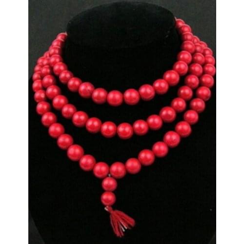 Rare 108 Tibetan Buddhist Red Coral 10mm Prayer Beads Necklace