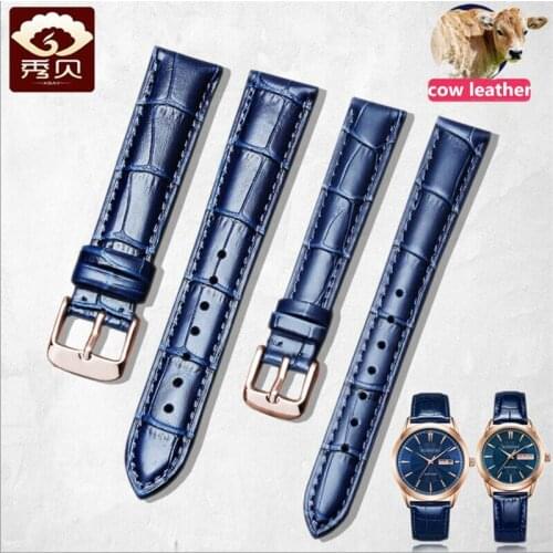 New Smooth Genuine Leather Watchband 12 14 15 16 17 18 19 20mm Universal Navy Blue Calfskin Strap Pin Buckle for Brands Man Lady