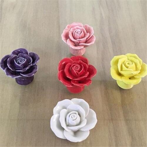 Rose Ceramic Handles 40mm Drawer Knobs Cupboard Door Handles Single Hole Cabinet Handles with screws Furniture Handles