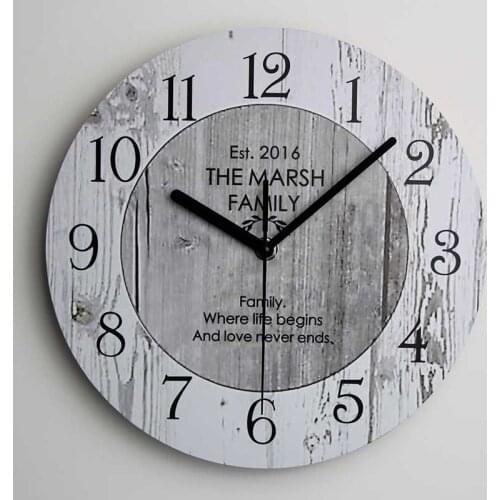 Vintage Wall Clock Wooden Quartz Clock Shabby Chic Large Wooden Kitchen Wall Clock New Home Decor 25X25 CM