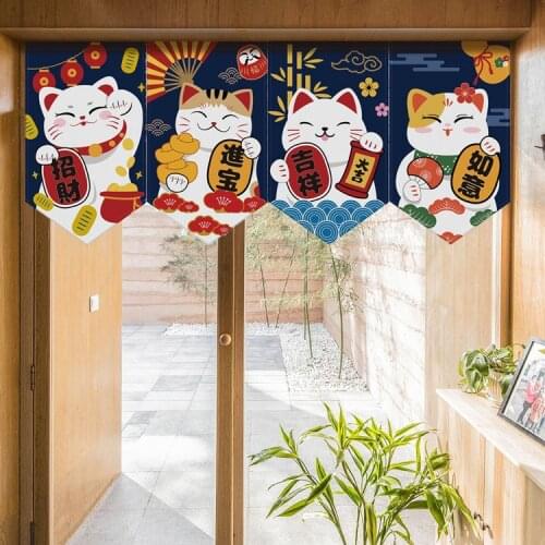 Lucky Cat Triangle Flag Curtain Noren Partition Flag Kitchen Short Door Curtain Half Curtain Japan Sushi Restaurant Decor