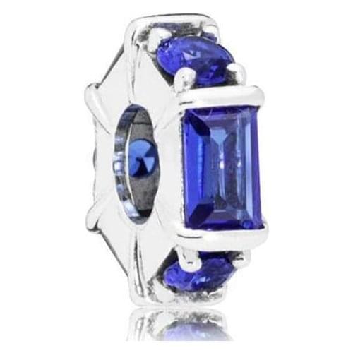Genuine 925 Sterling Silver Bead Ice Sculpture Spacer With Blue Crystal Charm Fit Women Pan Bracelet & Necklace Diy Jewelry