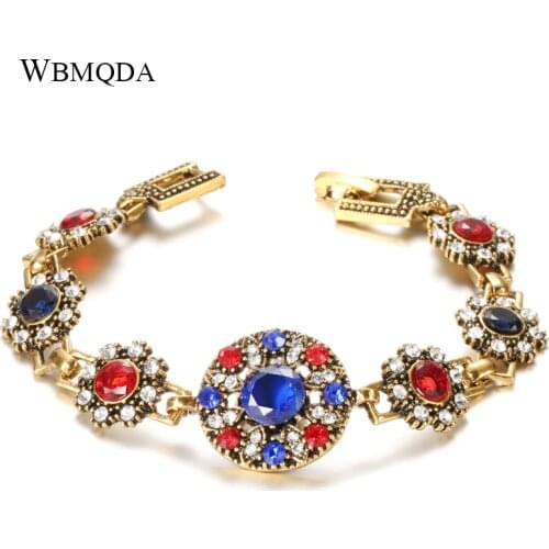 Wbmqda Blue Stone Big Bracelet For Women Vintage Jewelry Antique Gold Color Boho Party Bracelets Bijouterie 2020 New Arrivals