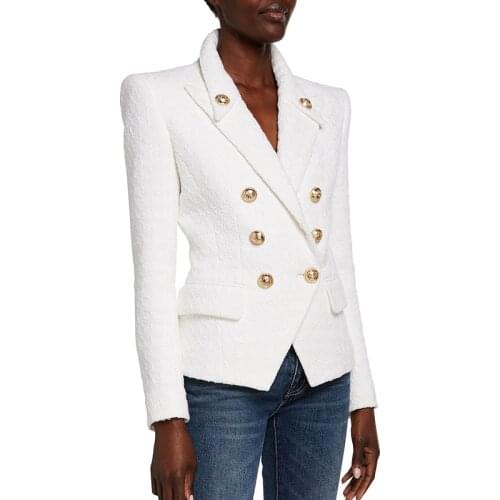 HIGH QUALITY Newest 2021 Designer Jacket Womens Double Breasted Lion Buttons Slim Fitting Tweed Blazer