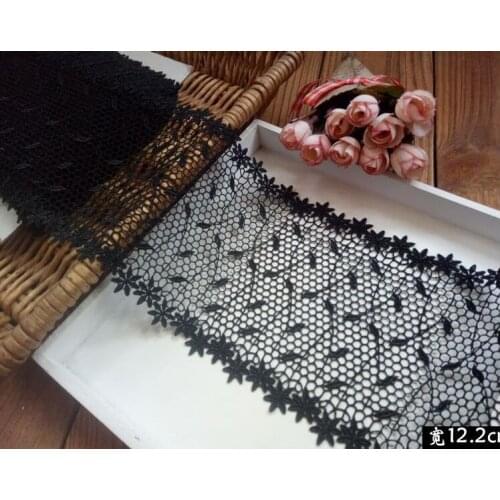 1 Meter Black Color Polyester Lace French Water Soluble Lace Ribbon Fabric Guipure Diy Trims Sewing Accessories 12.2CM Width