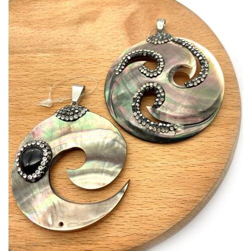 1pc Top Selling Natural Black Shell Pendants Round Shape with Rhinestone DIY for Making Necklace Colorful Color43mm 49mm Size