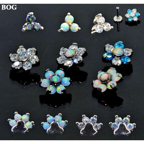 1PC Steel Opal Zircon Flower Ear Cartilage Tragus Helix Piercing Screw Fit Top 16g Opal Labret Lip Bar RingsSexy Fashion Jewelry