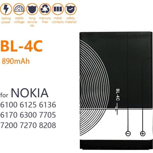 100% Genuine BL-4C BL 4C Battery For Nokia 6100 6125 6260 6300 6301 6136S 7705 890mAh Mobile Phone NEW High Quality Batteries