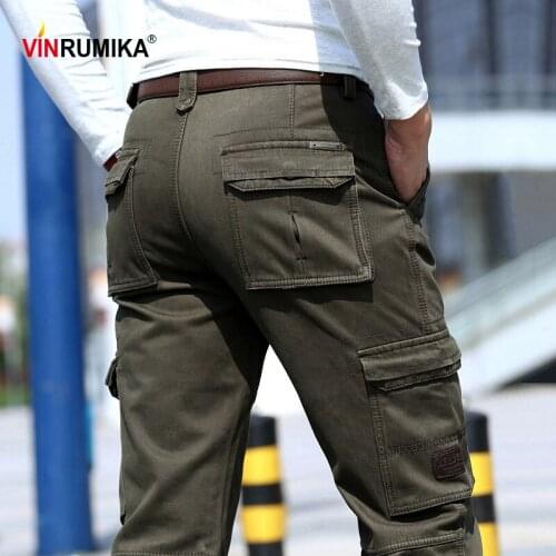 2021 Winter Mens Warm Thicken Fleece Multi Pocket Straight Overalls Army Green Long Pants Man 100% Cotton Casual Camel Trousers