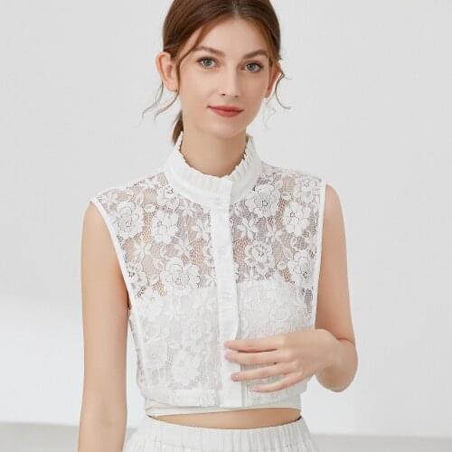 2021 White Stand Lace Floral Fake Collar for Women Half Shirt Detachable Collar Shirt Lapel Blouse Top Women Clothes Accessories