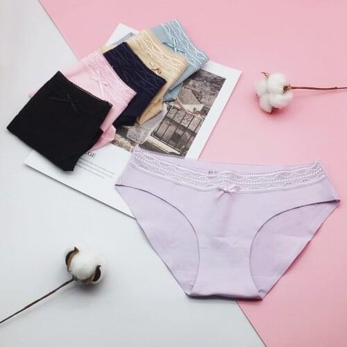 5 Pcs/Lot High Quality Seamless Underwear Womens Solid Color Sexy Lace Cotton Briefs Panties 0918