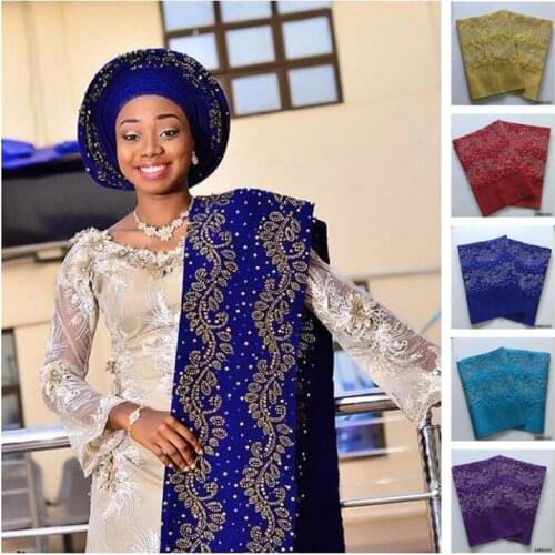 African Aso Oke Headtie Length Aso Oke Headtie With Beads Stones MIX Designs Headtie African Scraf Wrapper Aso Ebi Hot Sale 40