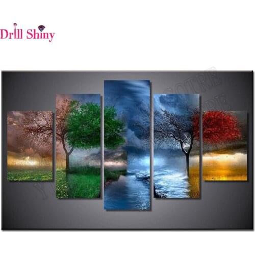 5d diy diamond painting four seasons trees cross stitch square diamonds full 3d diamond embroidery 5pcs/set needlework home arts