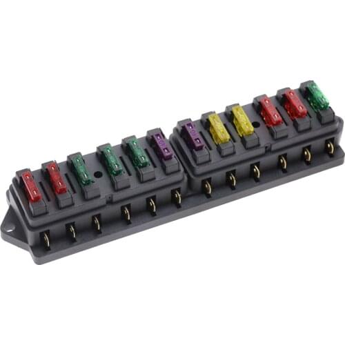 12 Way High Quality Car Fuse Box Car Fuse Holder Truck Auto Blade Fuse Box with Fuses for 12V 32V ATO Circuit Automatic Reset