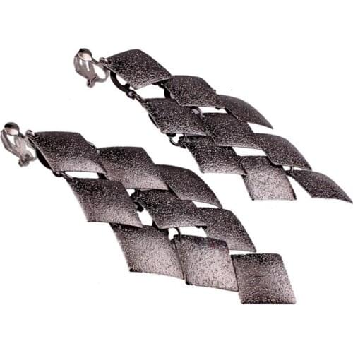 Grace Jun Large Square Multi-layer Geometric Shape Clip Earrings for Women Fashion Luxury Without Piercing Statement Earrings