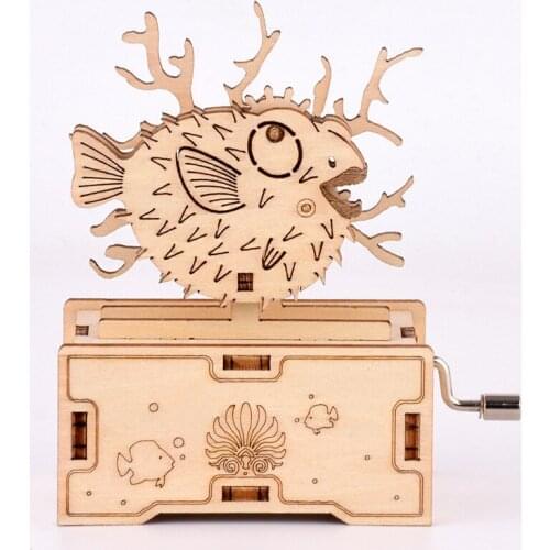 FEOOE Wooden Adult Three-dimensional Puzzle Jigsaw Puzzle Puzzle Model Hands-on Ability Small Hedgehog Hand Rocking Music Box CJ