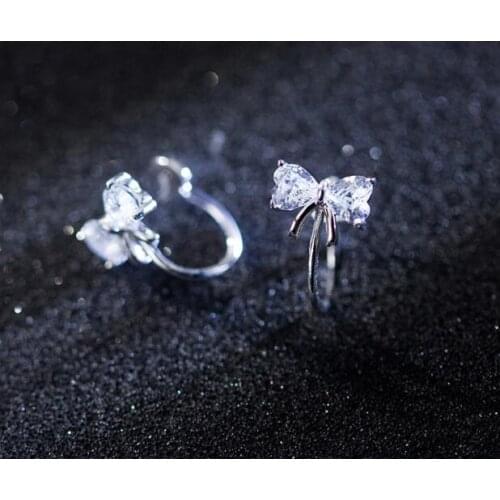 GIRLS' 100% Real. 925 Sterling Silver Fine Jewelry Clear CZ BOWKNOT Clip earrings (NO pierced) gtle1931