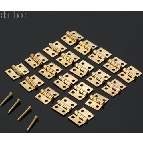 Dophee 20pcs Mini Brass Hinge Golden for House Cabinet Furniture Brass Hinge Dollhouse Miniature Cabinet Closet 10mm*8mm