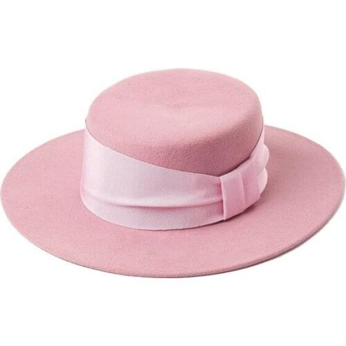 X4020 Adult Wool Canotier Hats Fashion Fedora Hats Flat Top Unisex Felt Hats Boater Wool Hats