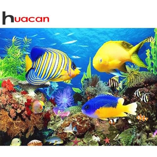 Huacan Full Square/Round Diamond Painting Fish Art 5D DIY Diamonds Embroidery Ocean Kits Decorations Home