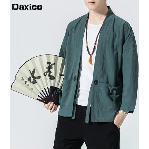 Cotton Japanese Kimono Cardigan Traditional Samurai Jacket Male Yukata Mens Haori Chinese Tang Japones Mens Haori Yukata