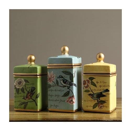 Creative Tea Canister Storage Jar With Lid Decoration Ornaments European Retro Living Room Ceramic Jar Ornament