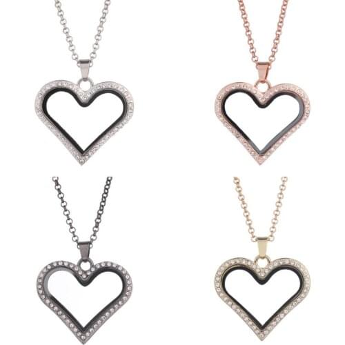 Metal Heart Shaped Locket Photo Floating Open Chain Necklaces Finding Handcraft Memorial Locket Women Gift Jewelry Supplies