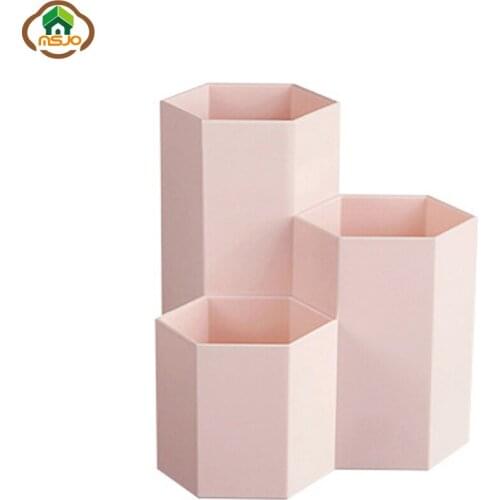 Msjo Makeup Organizer Plastic Makeup Box 3 Lattices Jewelry Cosmetics Brush Storage Box For Office Desk Stationery Organizers