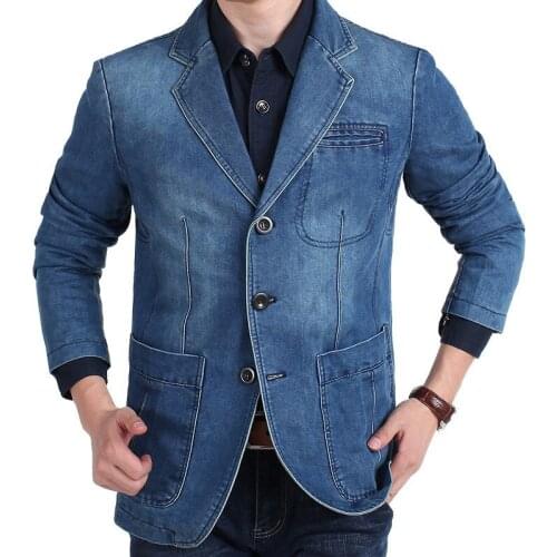 4XL Mens Denim Blazer Men Fashion Cotton Vintage Suit Outerwear Male Blue Coat Denim Jacket Men Slim Fit Jeans Blazers