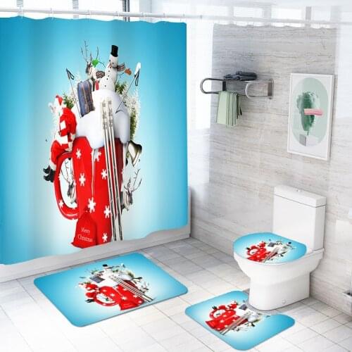 4 Pieces Snowman Bathroom Set 3D Print Snow Scarf Shower Curtain Set Home Toilet Mat Polyester Floor Rugs Cartoon Bath Sets