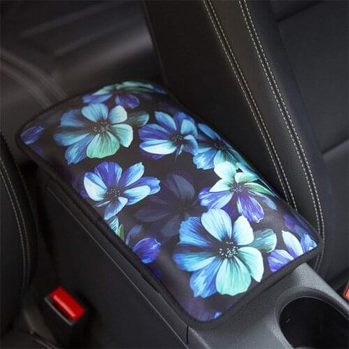 Vehicle Center Console Armrest Cover Pad Universal Armrest Cushion for Car Stylish Pattern Design Aqua Flower For Passat B8 B5