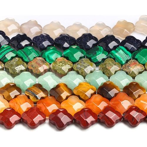 Natural Beads Four Leaf Clover Faceted Beads For Jewelry Making DIY Design Flower Accessorries Beads For Bracelet 12mm 14mm
