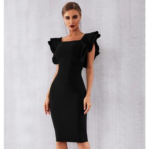 Newest Fashion Celebrity Party Bodycon Bandage Dress Women Black Butterfly Sleeve Sexy Night Out Club Dress Women Vestidos