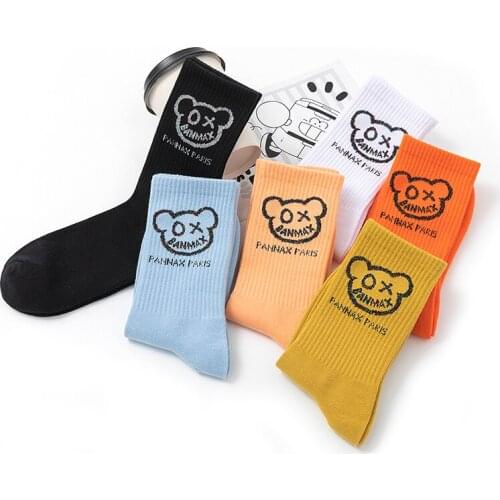 2021 New Street Fashion Cotton Adult Crew Socks OX Funny Surprised Injured Little Bear Humour Sox Ginger Yellow Orange Sky Blue