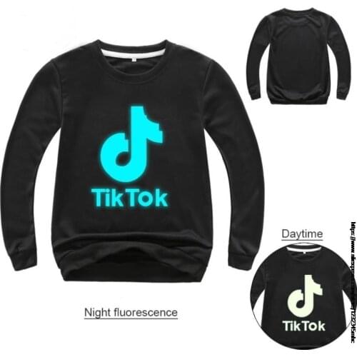 New Boys and Girls Luminous Long-sleeved T-shirt Childrens Spring and Autumn Cartoon Tik Tok Print Tee Baby Cotton Tik Tok Top