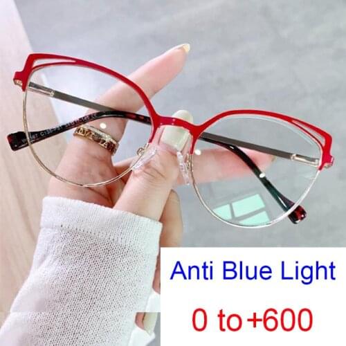 Glasses Transparent Women Magnifier For Reading Prescription Hyperopia Glasses Anti Blue Light Optical Red Cat Eye Eyeglasses +1