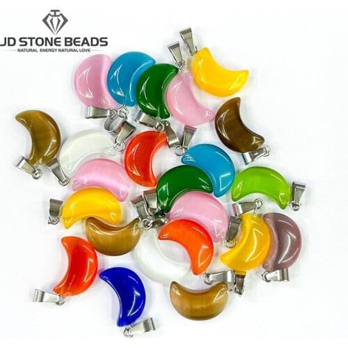 10pcs/Lot Cat Eyes Stone Moon Shape Charms Pendant for Diy Jewelry Making Necklace Accessories Gem Stone Women Jewelry Gifts