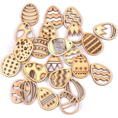 Mixed Hollow Easter Eggs Natural Wooden Pendant Hanging Ornament For Diy Scrapbook Carft Embellishments Home Decor 25pcs 29x40mm