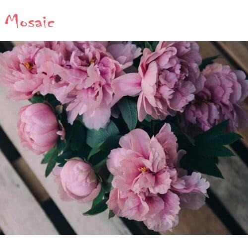 Full Square Diamond 5D DIY Diamond Painting "Pink Flower Peony" Embroidery Cross Stitch Rhinestone Mosaic Painting Home Decor