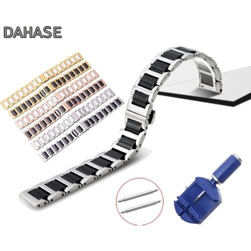 Dual Color 316 Stainless Steel Ceramic Watch band Butterfly Buckle Replacement Wrist watch Strap Bracelet 14mm 16 18mm 20mm 22mm