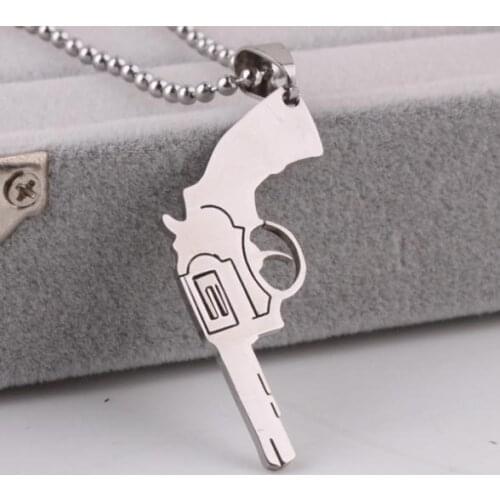 Silver color pistol gun pendant necklaces bead chain for women men 316L Stainless Steel necklace wholesale