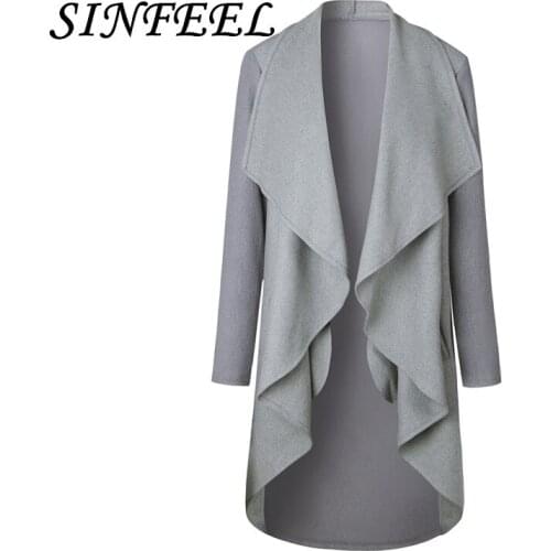 SINFEEL Autumn Winter Women Long Open Stitch Coat With Pocket Long Sleeve Thick Overcoat Carigan Jacket Outwear Casaco Feminino