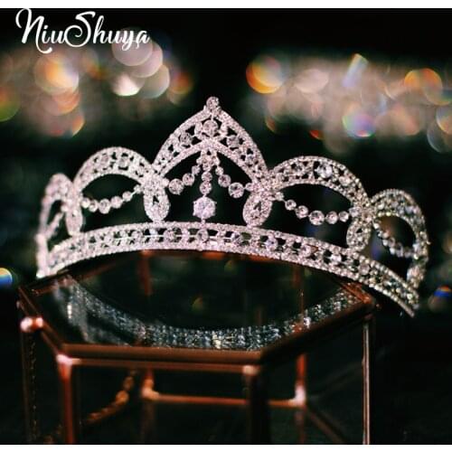 NiuShuya Bridal Hair Jewelry Zircon Crystal Tiara Queen Pageant Crown Women Rhinestones Diadem Headband For Party Wedding