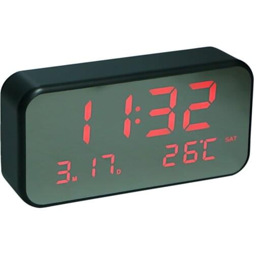 LED Music Digital Alarm Clock USB Mirror Calendar Time Thermometer 12Hr/24Hr