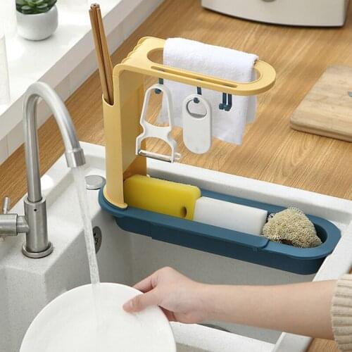 Telescopic Sink Shelf Kitchen Sinks Organizer Soap Sponge Holder Sink Drain Rack Storage Basket Kitchen Gadgets Accessories